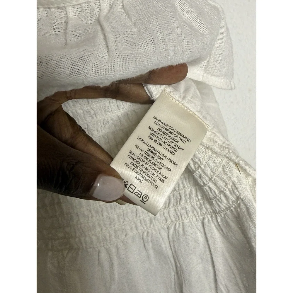 Free People Blouse Top Smocked White Ruffle Hem Boho Babydoll Coquette NWT XL